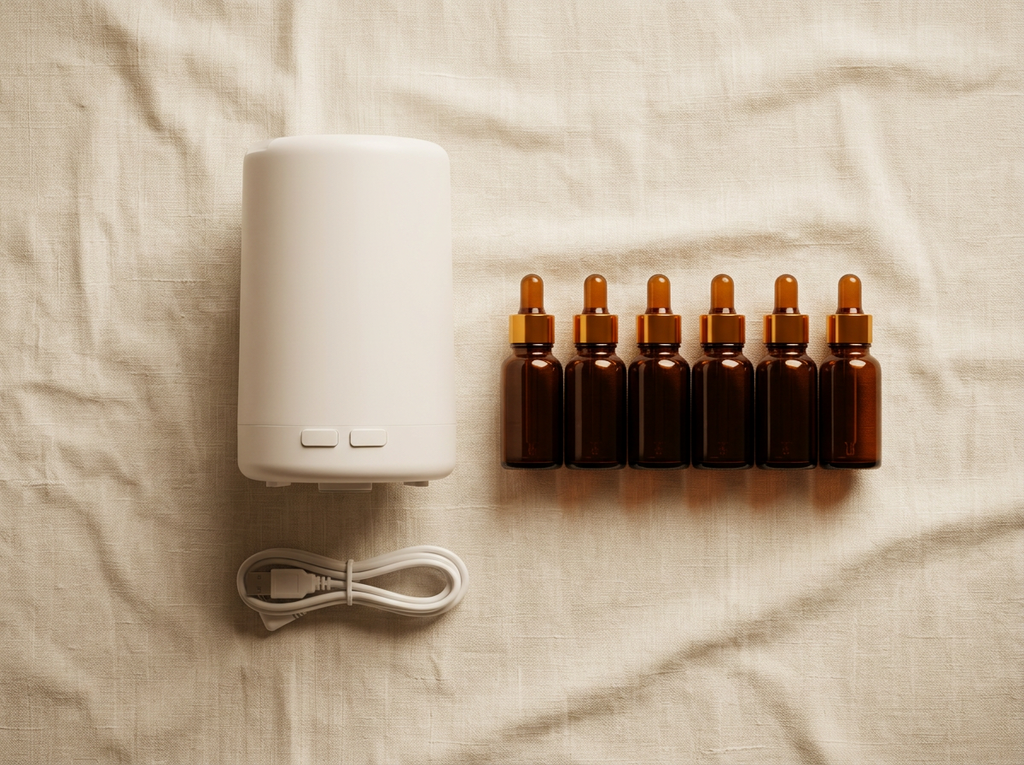 Whats included — AuraMist diffuser, USB cable and essential oils